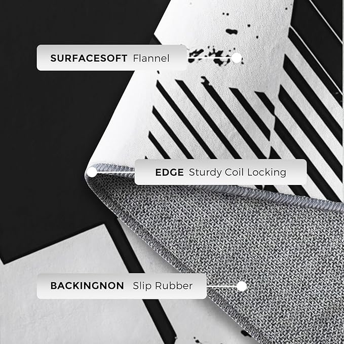Black and White Rugs for Home Decor, 4x6 ft, Abstract Geometric Area Rugs for Living Room, Soft Non Slip Washable Modern Minimalist Carpet Bedroom Decorations Dt-Ghf-31