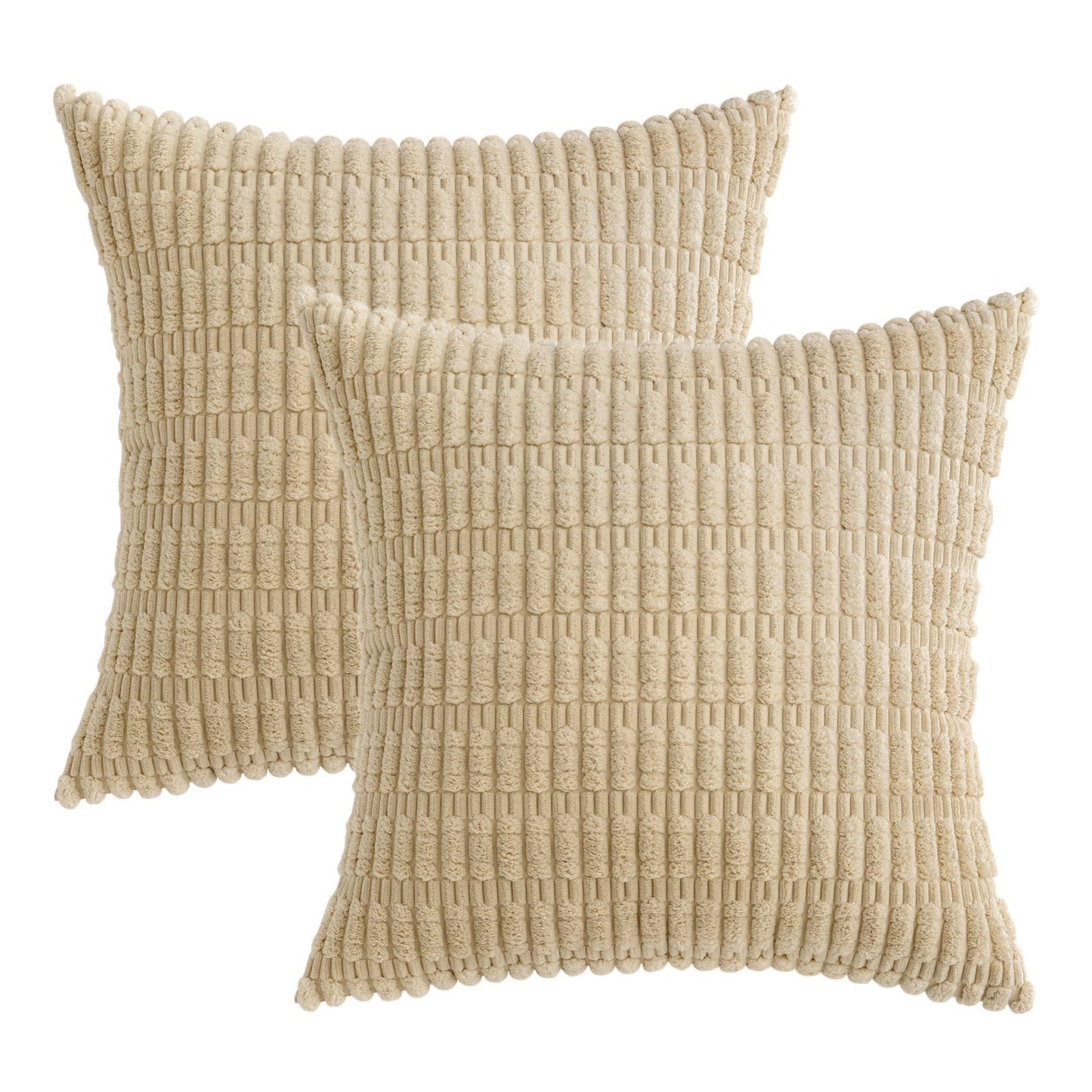 MIULEE Pack of 2 Corduroy Decorative Throw Pillow Covers 20x20 Inch Soft Boho Striped Pillow Covers Modern Farmhouse Home Decor for Sofa Living Room Couch Bed Tan