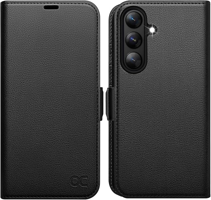 OCASE Compatible with Galaxy S25 FE Wallet Case, PU Leather Flip Folio Case with Card Holders RFID Blocking Kickstand [Shockproof TPU Inner Shell] Protective Phone Cover 2025, Litchi Black