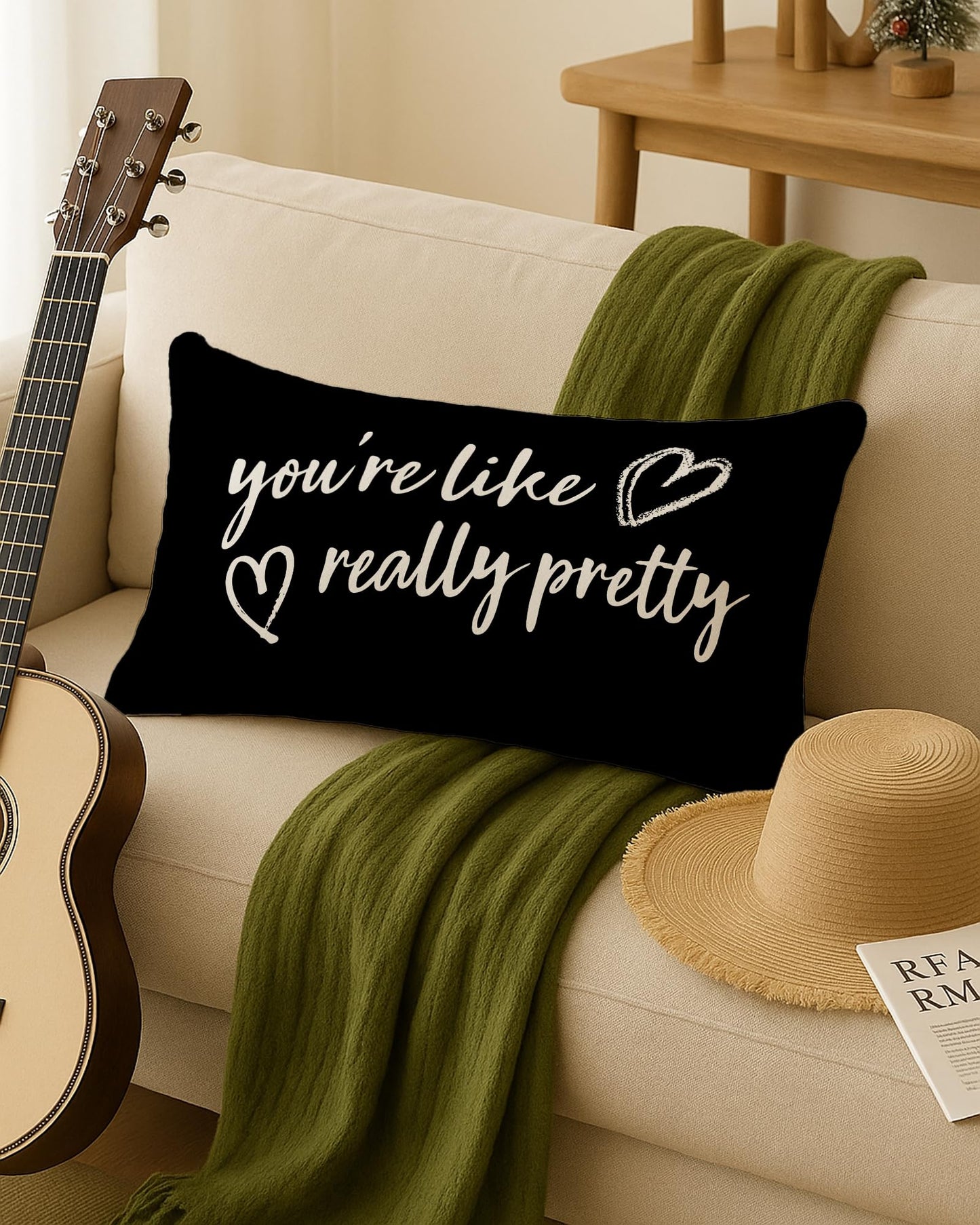 FGFK You're Like Really Pretty Pillow Cover 12x20, Minimalist Black and White Inspirational Decorative Throw Pillow Cover for Girls Room Bedroom Dorm Apartment Sofa Couch