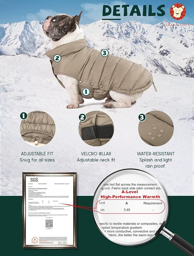 SPACE LION Dog Puffer Jacket, Down Winter Coat, Durable Outdoor Coat for Cold and Windy Conditions, Lightweight & Adjustable Fit Coats for Large Dogs, (Camel, Size24/2XL)