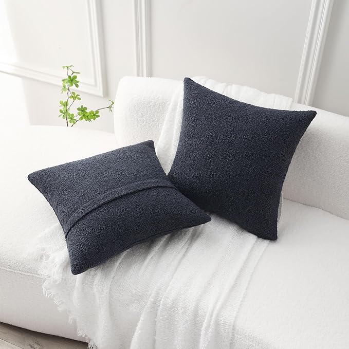 FUTEI Pack of 2 Navy Blue Decorative Throw Pillow Covers 18x18 Inch Soft Cozy Solid Boucle Textured Cushion Case,Modern Home Decor for Couch Bed Living Room