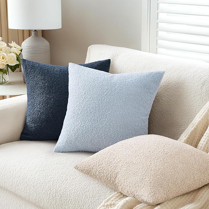 ANRODUO Pack of 2 Textured Boucle Throw Pillow Covers Soft Oatmeal Euro Decorative Accent Solid Pillow Cases Cozy Modern Couch Cushion Case for Chair Sofa Bedroom Living Room Home Decor, 26 x 26 Inch