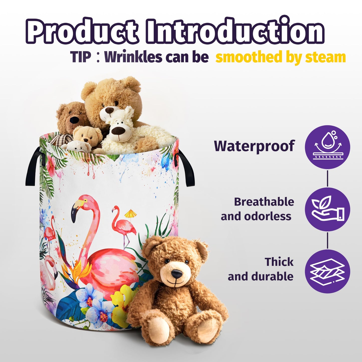Pink Flamingo Laundry Basket Tropical Leaves Flower Oxford Cloth With Handles Foldable And Portable Colorful Laundry Hamper For Laundry Room/Bedroom/Living Room/Children'S Room (18.9 X 16.5 In)