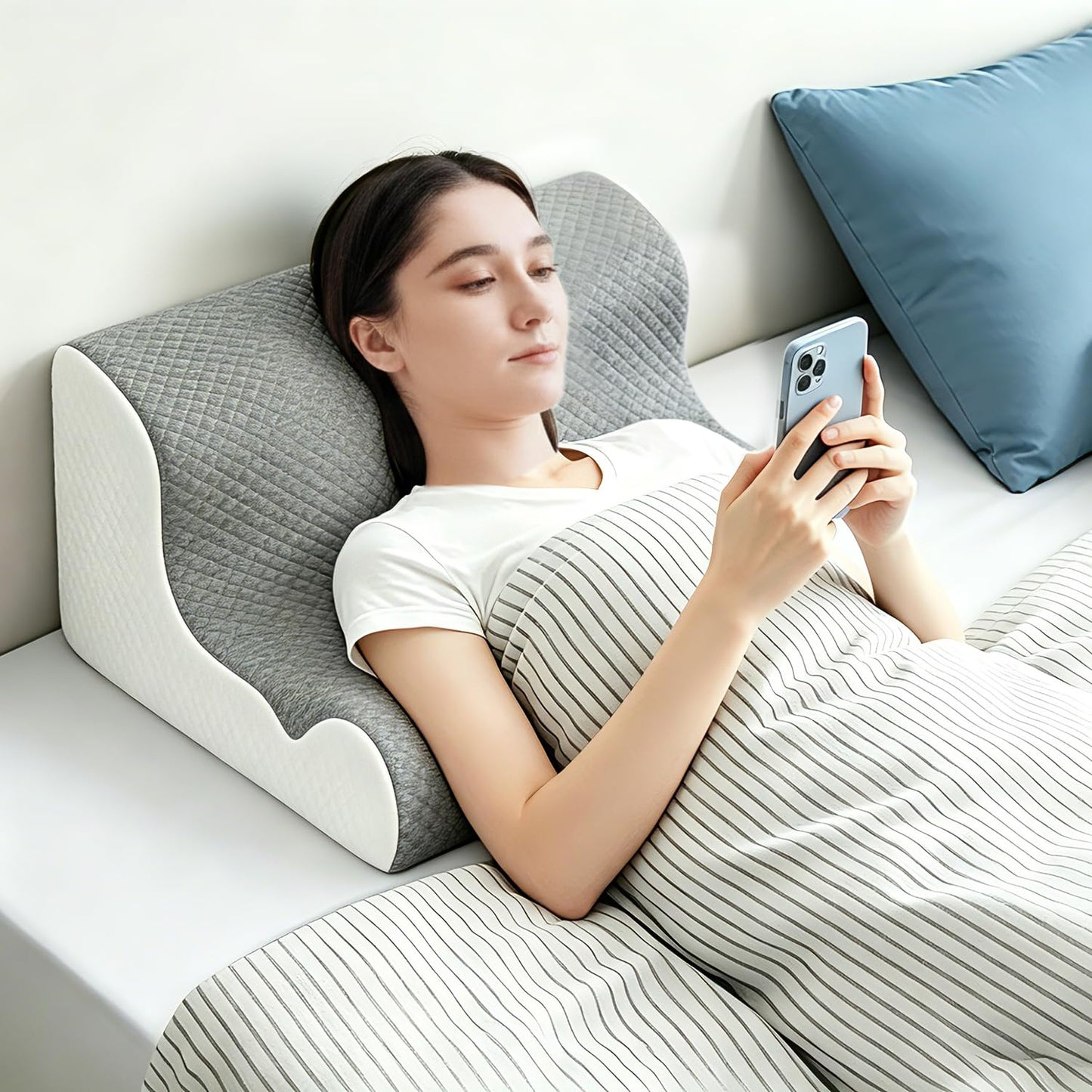 Zerora Reading Pillow for Sitting Up in Bed Rest, Lumbar Neck Support Pillow with Back Support, Home Bedroom Sofa Dorm Essentials for Sleeping Reading Gaming Foot Rest Floor Chair Cushion (Grey)