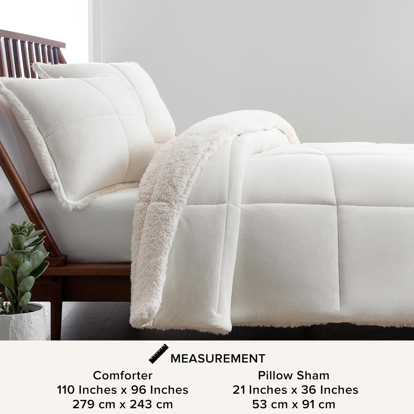 UGG White Comforter Set with 2 Pillow Shams, Warm Winter Bedding, Fluffy Reversible Down Alternative Bedding, King/California King Size Comforter Set, Snow
