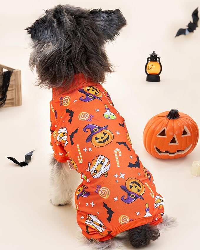 XPUDAC 4 Pack Halloween Dog Pajamas, Funny Ghost Halloween Costumes for Dogs, Soft Strechy Doggy Clothes for Small Medium Dogs Boy Girl, Pet Apparel, L