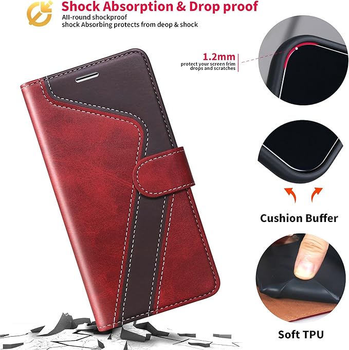 CIVICASE for iPhone 17 Air Wallet Case,PU Leather Flip Case RFID Blocking Credit Card Holder Folio Magnetic Stand TPU Shockproof Cover Compatible with iPhone 17 Air, Red Brown