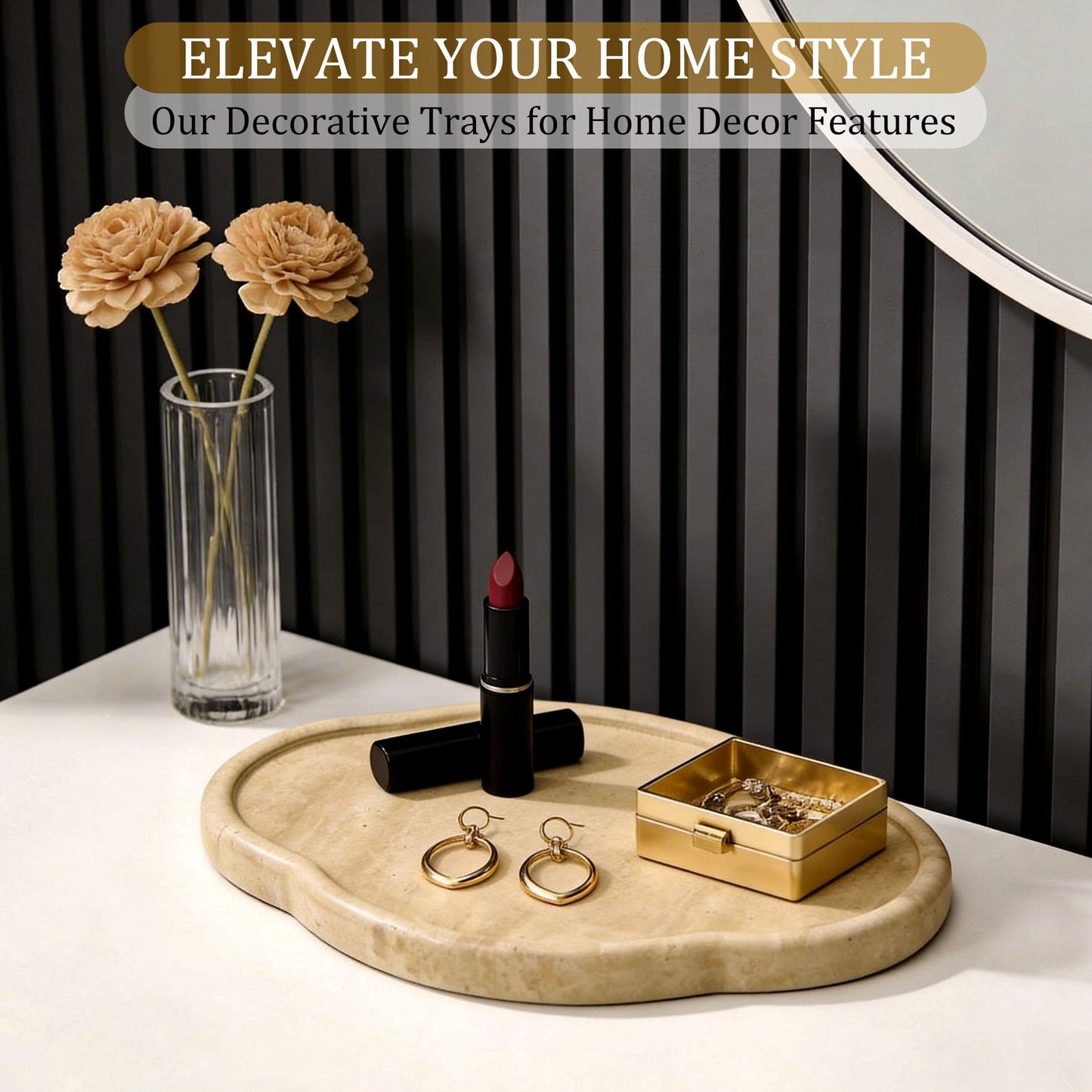 JenYuu Natural Travertine Decorative Marble Tray - Petal Shaped