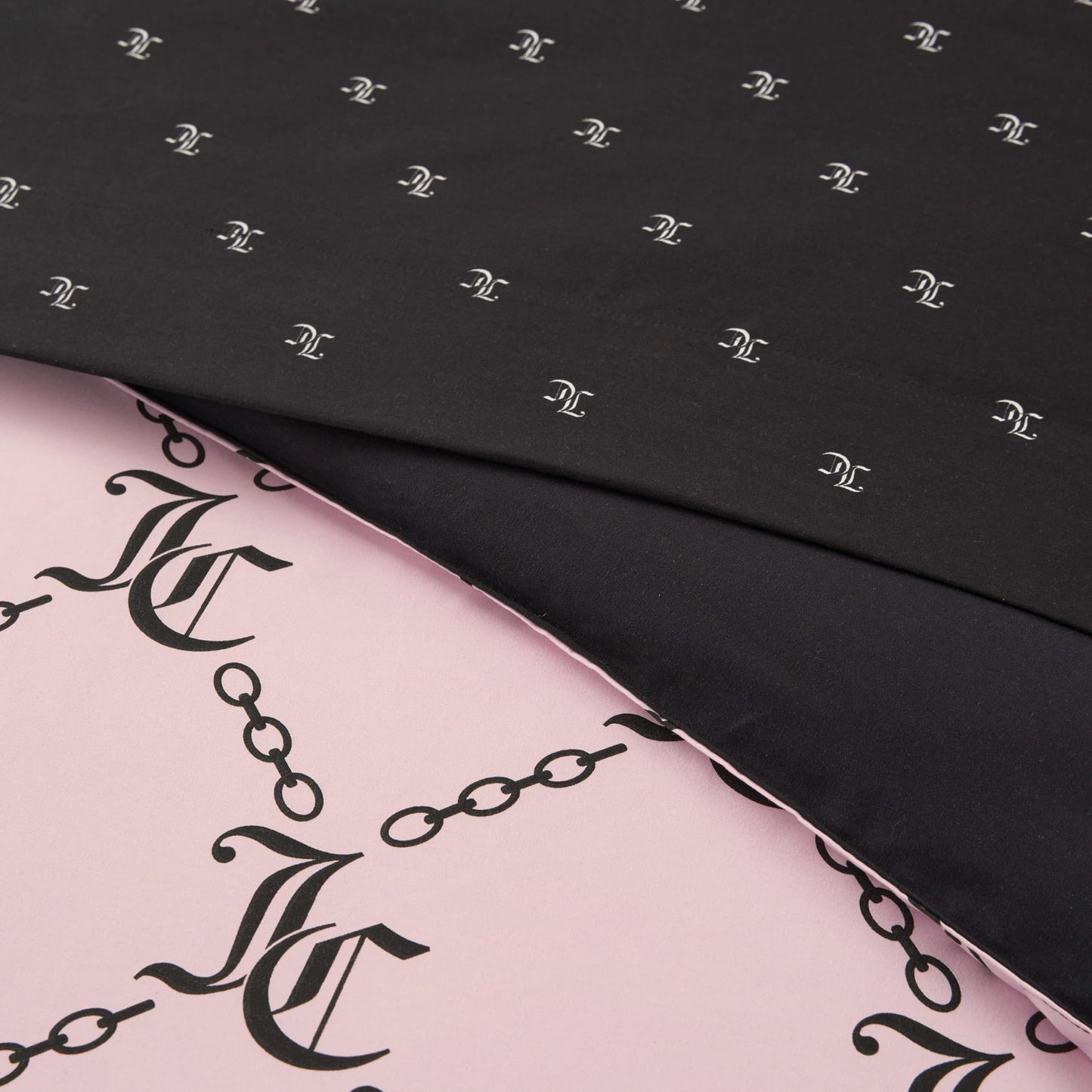 Juicy Couture Light Pink/Black Link Logo Printed Comforter Set, Full – Complete 8-Piece Bed in a Bag Collection