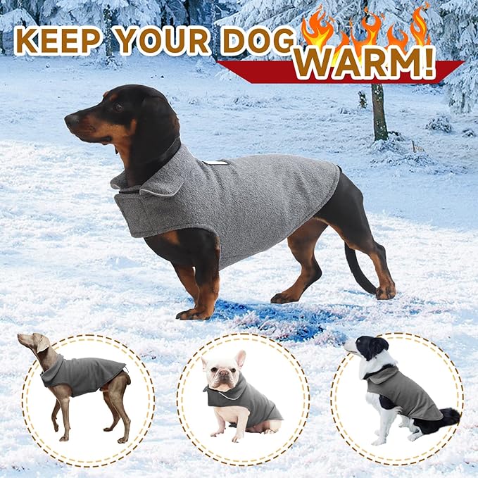 Bonawen Fleece Dog Coat Reflective Cold Weather Dog Jacket Apparel for Extra Large to Small Pets(Grey,3XL)
