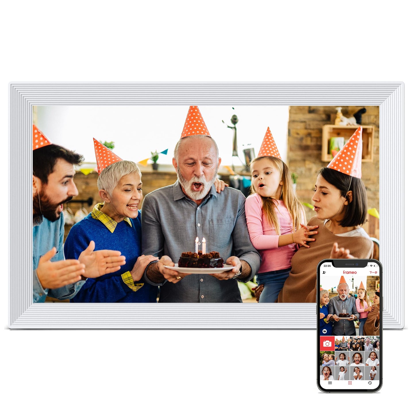 Frameo Digital Picture Frame 2 Pack, 1pc 15.6 Inch Photo Frame Electronic 32GB Memory, 1920 * 1080 Touch Screen, 1pc 10.1inch 1280 * 800 Digital Photo Frame 32GB Memory, Auto-Rotate, Share Photo Video