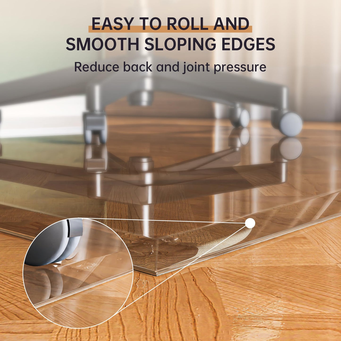 48“x36” Beveled Edge Tempered Glass Chair Mat, 5MM Thick, 1000Lbs Weight Capacity, Clear Ultra-Smooth, Suitable for Hardwood Floors & Carpet, Anti-Scratch Anti-Yellow, Home Office Use