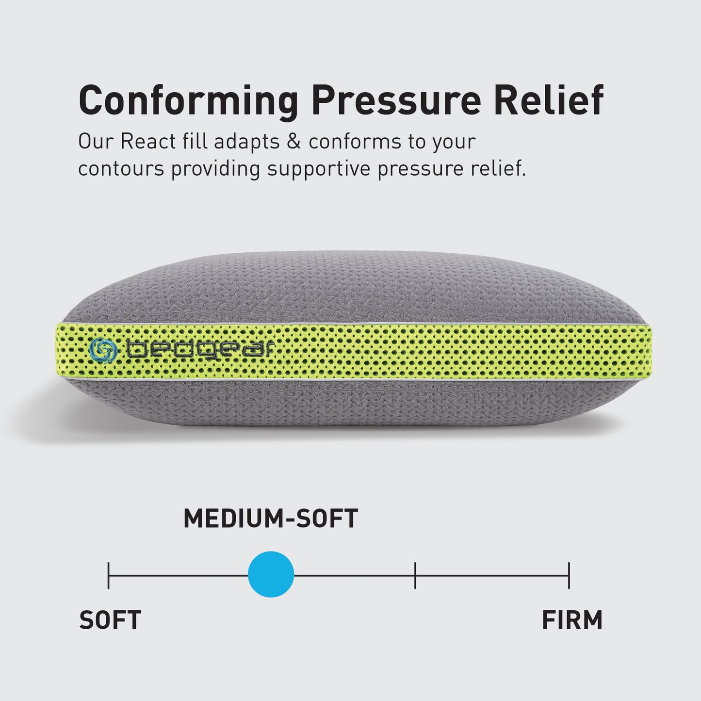 Bedgear Multi-Position Performance Pillow, Medium Soft Cooling Pillow for Back, Side & Stomach Sleepers - React Blend Fill, Breathable Airflow Design, Dri-Tec Moisture-Wicking Cover - Hypoallergenic