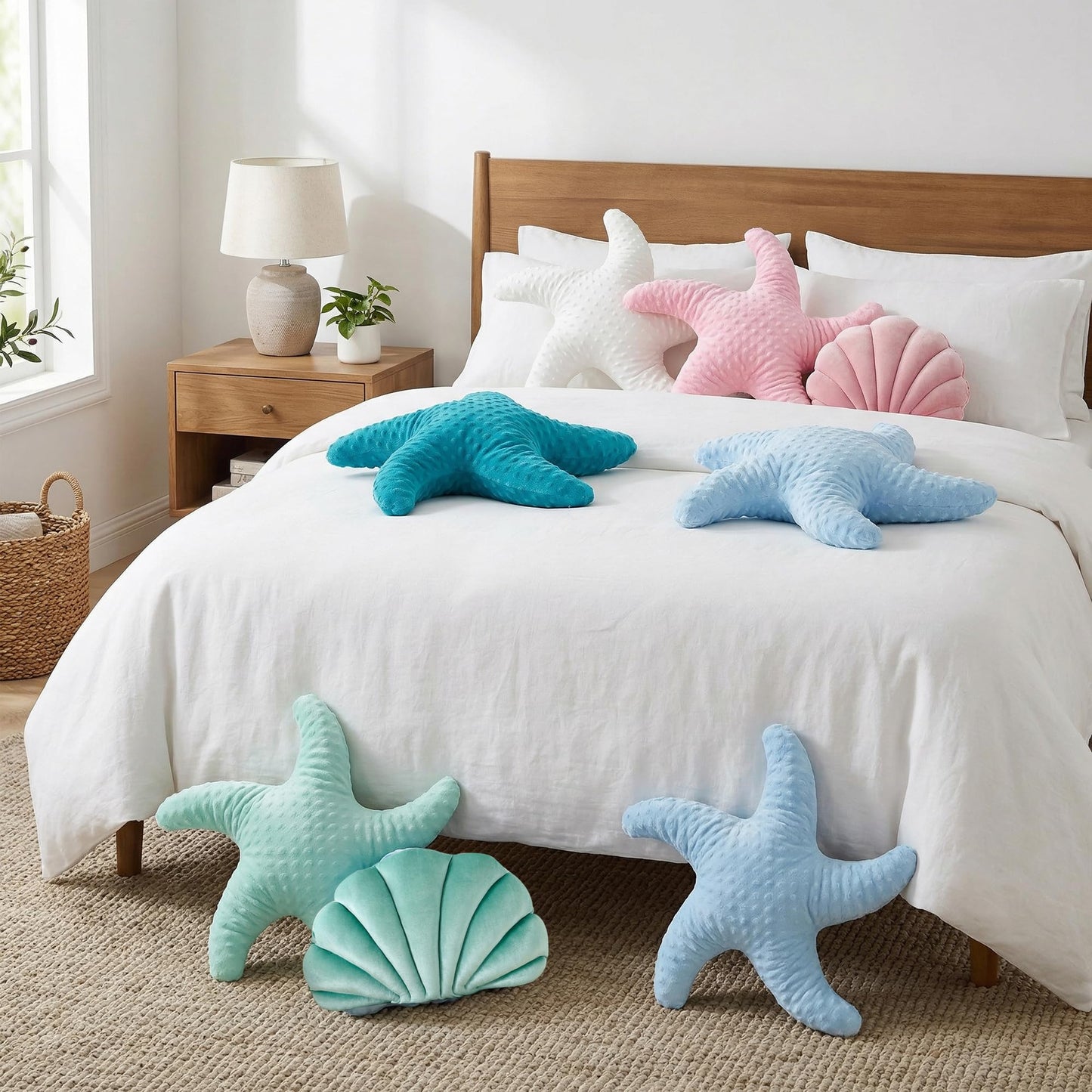 XIAIJIA Starfish Pillow Decorative Throw Pillow, 19.68x19.68 Inch Coastal Beach Pillow, Ocean Decor Beach Themed Room Accent Pillow for Couch Bed Bedroom（White）