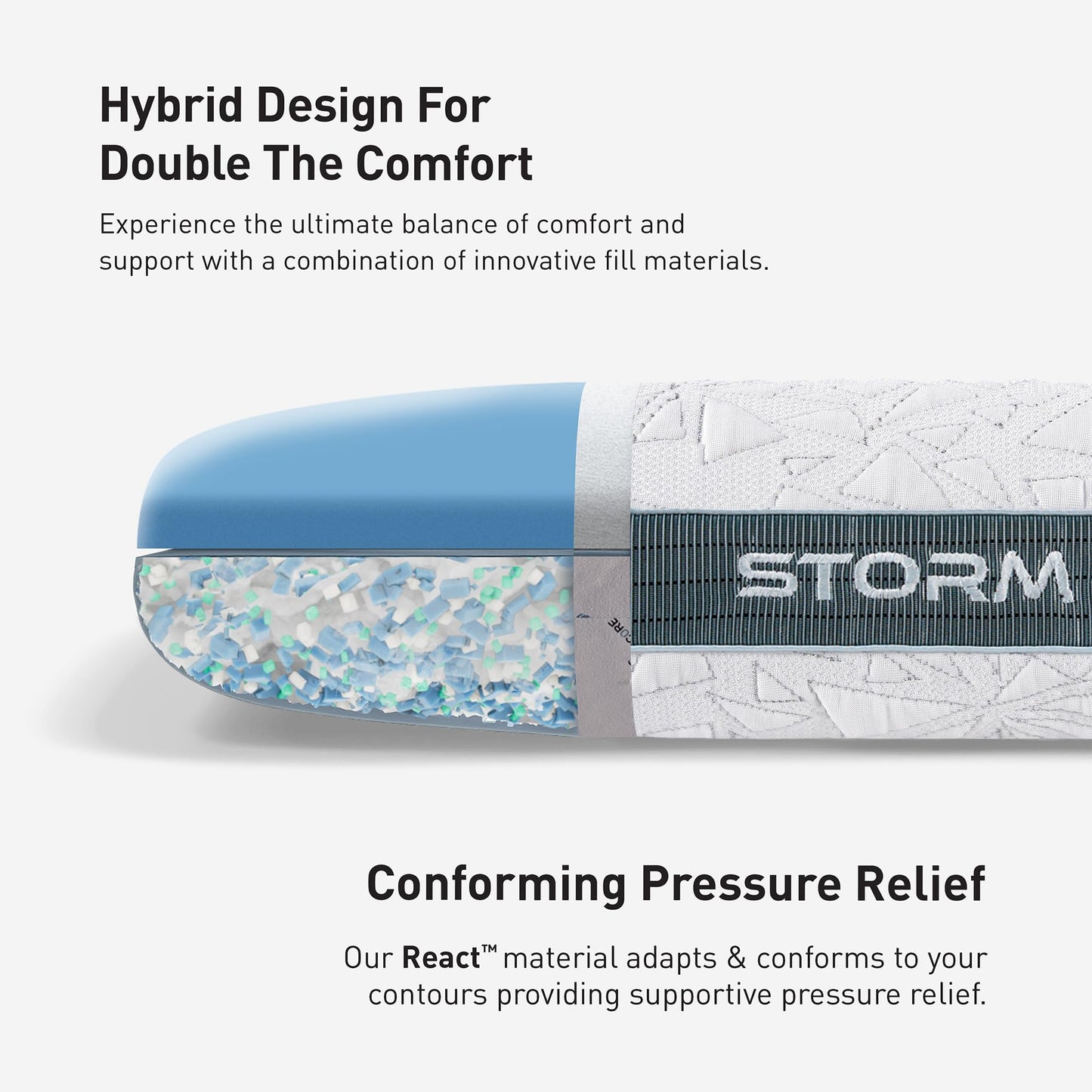 Bedgear Storm Performance Pillow – 2.0 - Cooling Bed Pillow for Hot Sleepers - Medium Firmness Pillow for All Sleep Positions, Washable & Removable Cover - 20" W x 26" L x 5.75" H