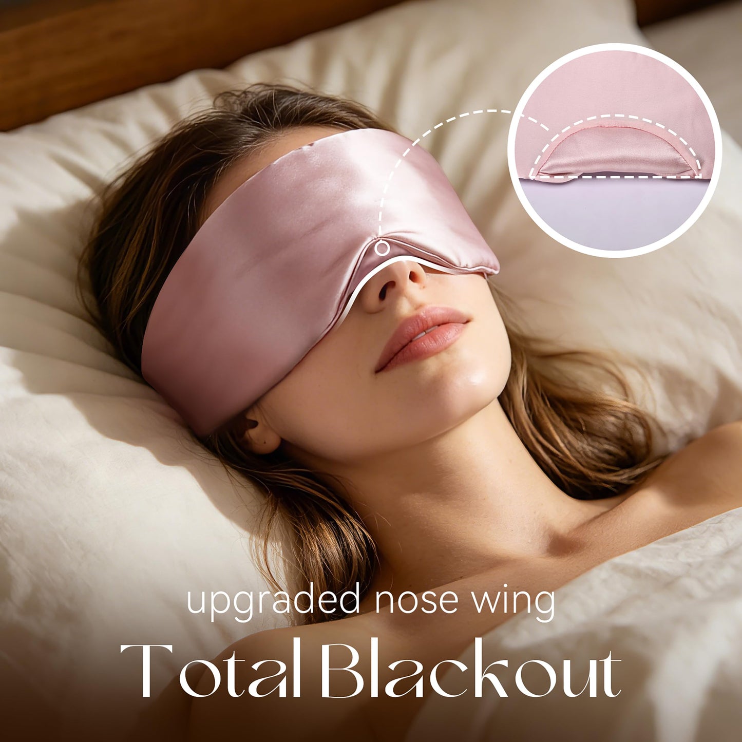 NUOJIA Silk Sleep Mask 22 Momme 100% Mulberry Silk & 3.5cm Silk Hairband Set for Side Sleeper Women Men,Light Blocking Nose Pad, Adjustable Silent Strap,Eye Mask fo Home & Travel Use (Pink)