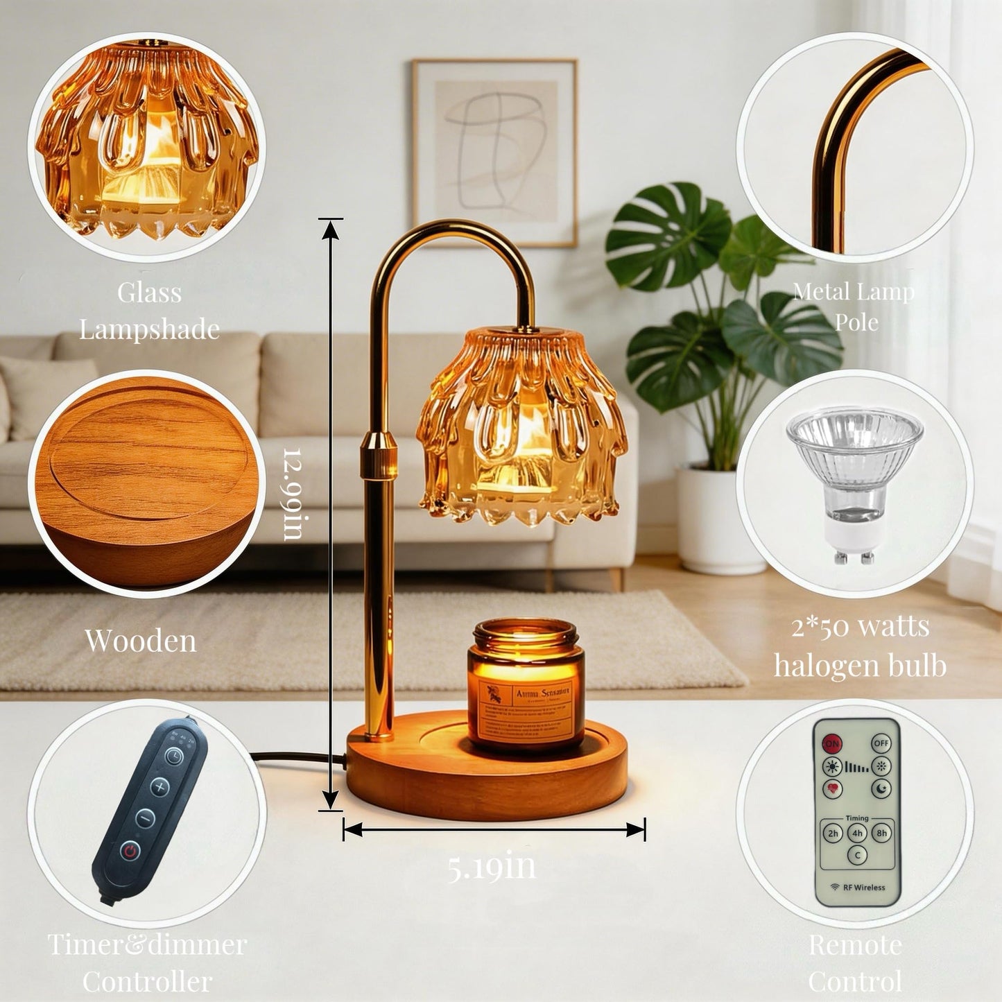ilhuihui Candle Warmer Lamp with Timer and Wireless Remote Control,Dimmable Candle Warmer for Jar Candles,New Home Decor,Birthday Gifts for Women Mom, House Warming Gifts New Home Decor with 2 Bulbs