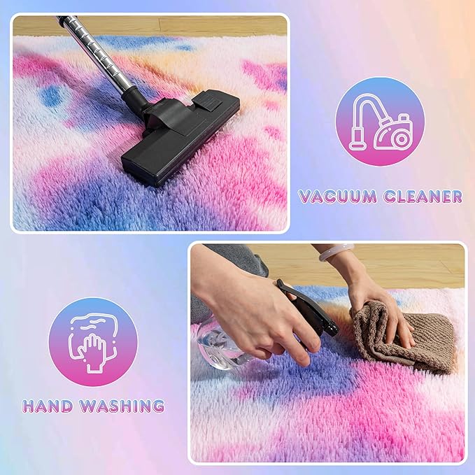 Large 9x12 Area Rugs for Living Room, Ultra Soft Shag Living Room Rug Thick Fluffy Rug for Bedroom, Plush Fuzzy Carpet for Girls Boys Kids Room Non Slip Dorm Rugs for Home Decor Aesthetic Dark Rainbow
