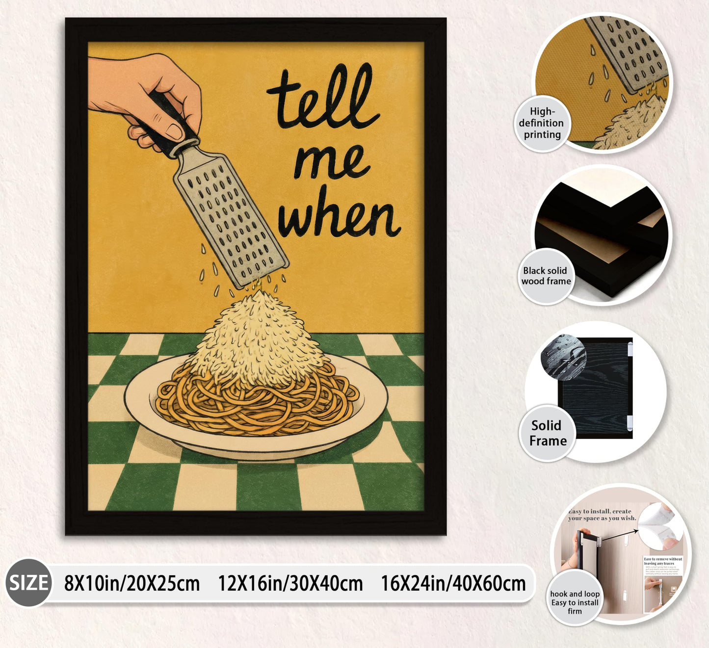 Framed Pasta Kitchen Wall Art Funny Food Inspired Kitchen Wall Decor Cheesy Pasta Lovers Painting Picture Spaghetti Canvas Prints Quirky Food Poster Artwork for Dining Room Home Decor