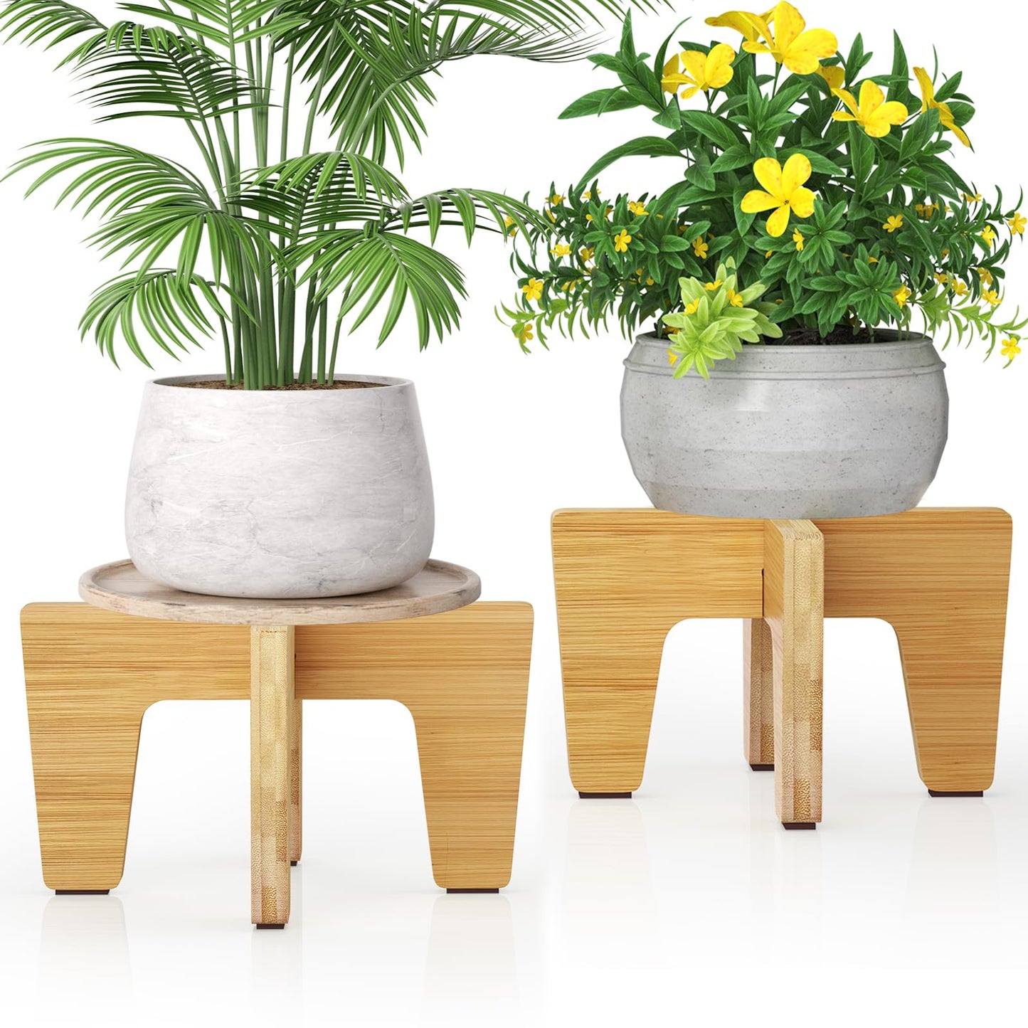 HAWHUV Plant Stands Indoor Outdoor, Plant Risers for Inside Pots Sturdy Short Plants Holder, Flower Pot Stand for Indoor Plants, Small Single Floor Plant Bamboo Display Stand (Natural 12“ (2 pack))
