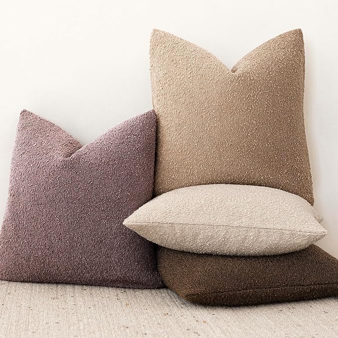 Foindtower Decorative Textured Boucle Throw Pillow Covers Accent Solid Pillow Cases Neutral Soft Cozy Couch Cushion Case for Chair Sofa Bedroom Living Room Home Decor 24x24 Inch,1PC,Dark Purple