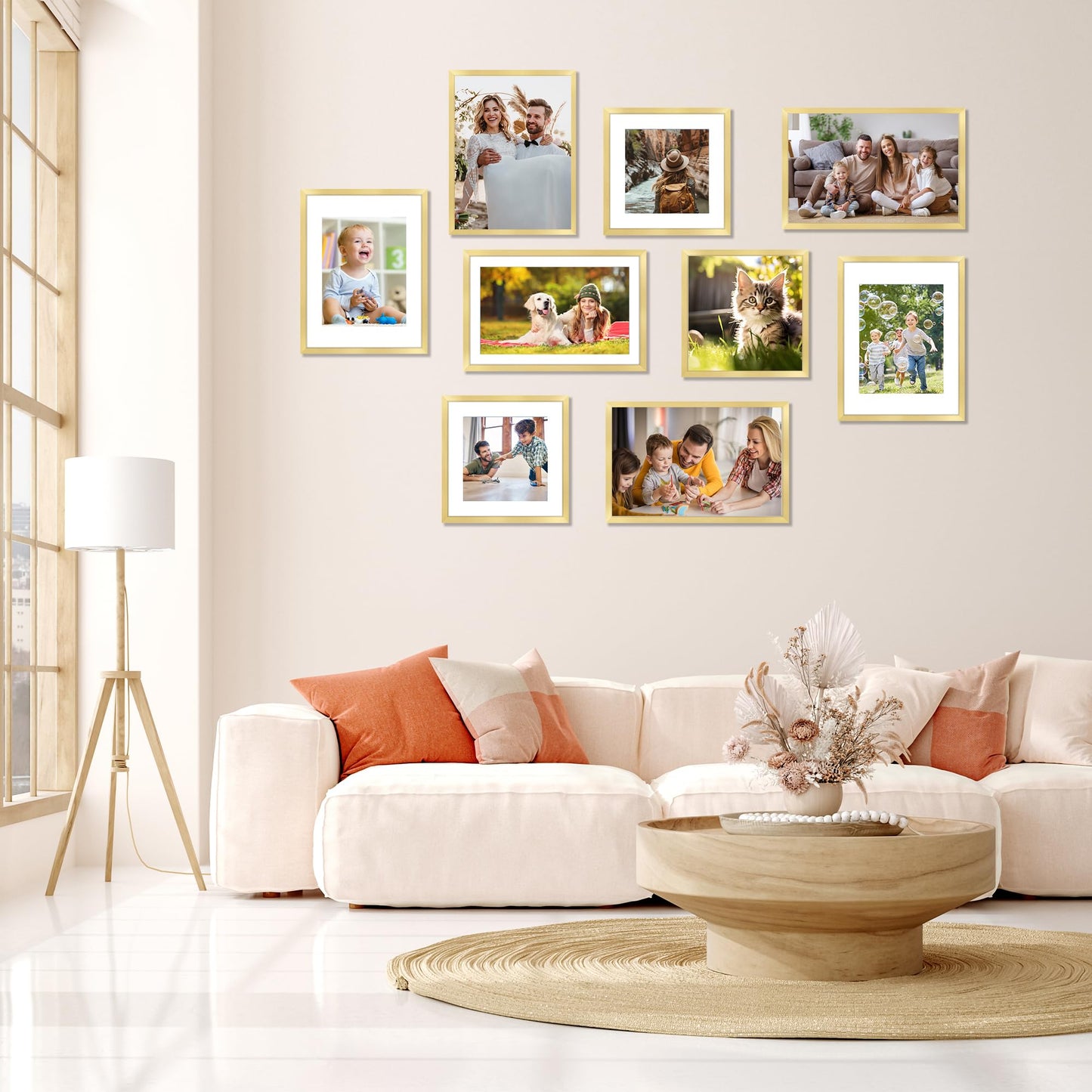 FIXSMITH 12x16 Picture Frame Gold Set of 4, Photo Frame with HD Plexiglass, Display Pictures 8.5x11 with Mat or 11x17 Without Mat, Gold Picture Frames Collage Wall Decor, Gallary Wall Frame