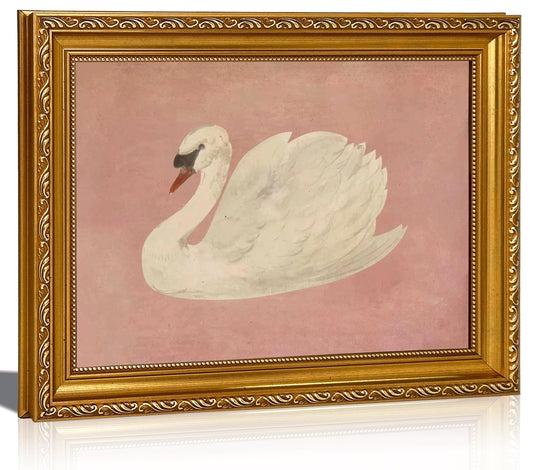 FKRYTYB Vintage Gold Framed Classical Pink Swan Canvas Wall Art, 11x9in