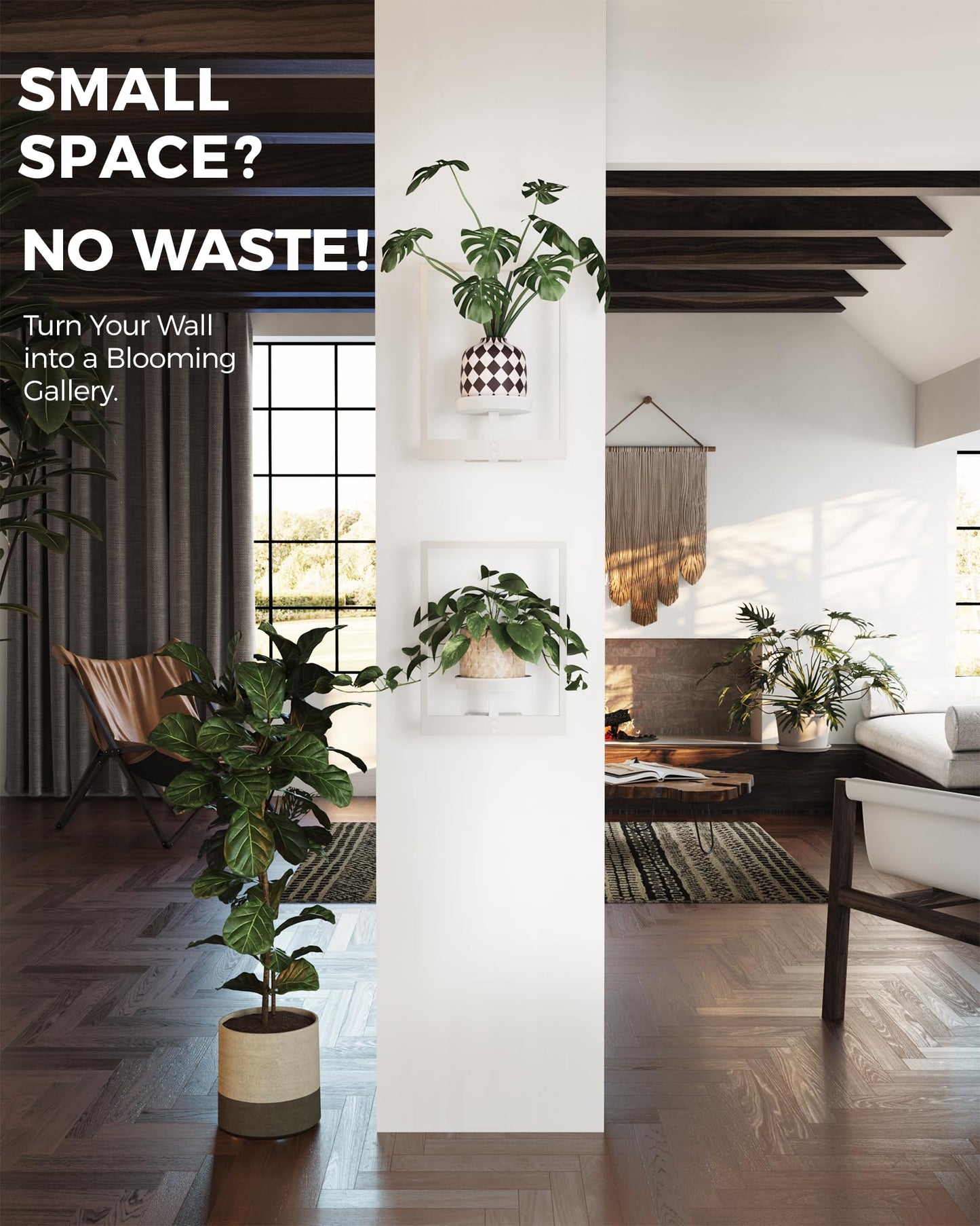 Bamworld White Plant Stand Indoor, Plant Hanger Wall Planters for Indoor Plants Window Plant Shelves Plant Holder Wall Decor, Room Decor (Patent Design)