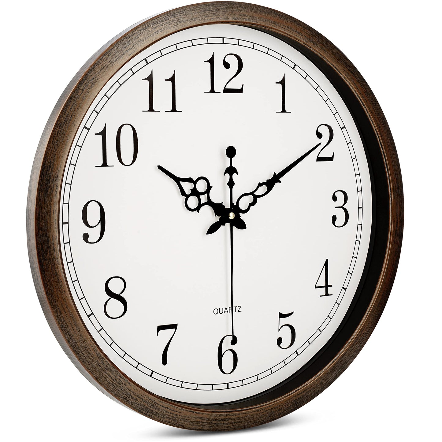 Bernhard Products Large Wall Clock 16 Inch Silent Non Ticking Movement Quartz Battery Operated Round Easy to Read Decorative Classic Brown Home/Kitchen/Office/Classroom/School Clocks, Black Numbers