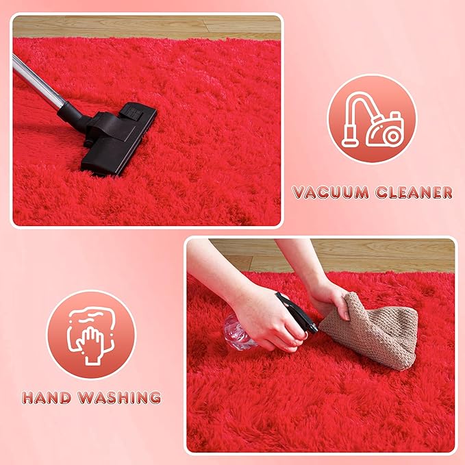Ultra Fluffy Rug for Living Room Bedroom, 5x7 Fuzzy Large Area Rug for Living Room, Plush Soft Shag Carpet for Girl Boy Kids, Non Slip Rug Modern Indoor Home Decor Aesthetic, Red