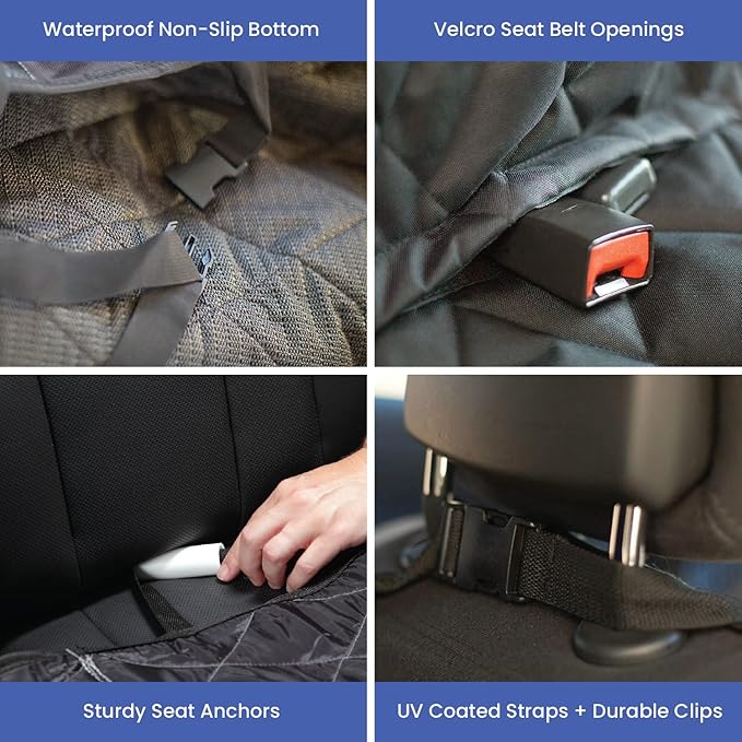 4Knines Dog Hammock for Cars, SUVs, and Small Trucks (Regular Size, Grey) – Rear Seat Cover for 60/40 Split Bench w/Armrest & Seatbelt Access – Heavy Duty, Waterproof, Easy Install, Machine Washable