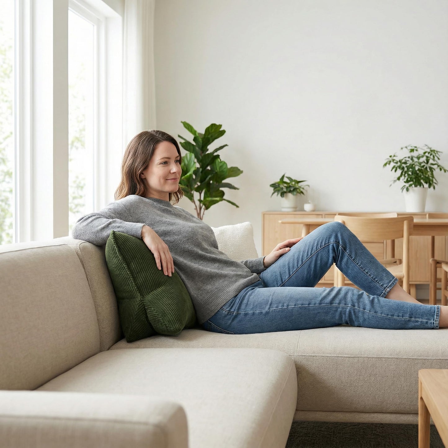 Ailuteie Pat. Pend. Corduroy Ergonomic Lumbar Support Pillow for Sitting Support, Triangle Back Cushion for Sofa, Armchair & Bed, Washable Cover, Avocado Green