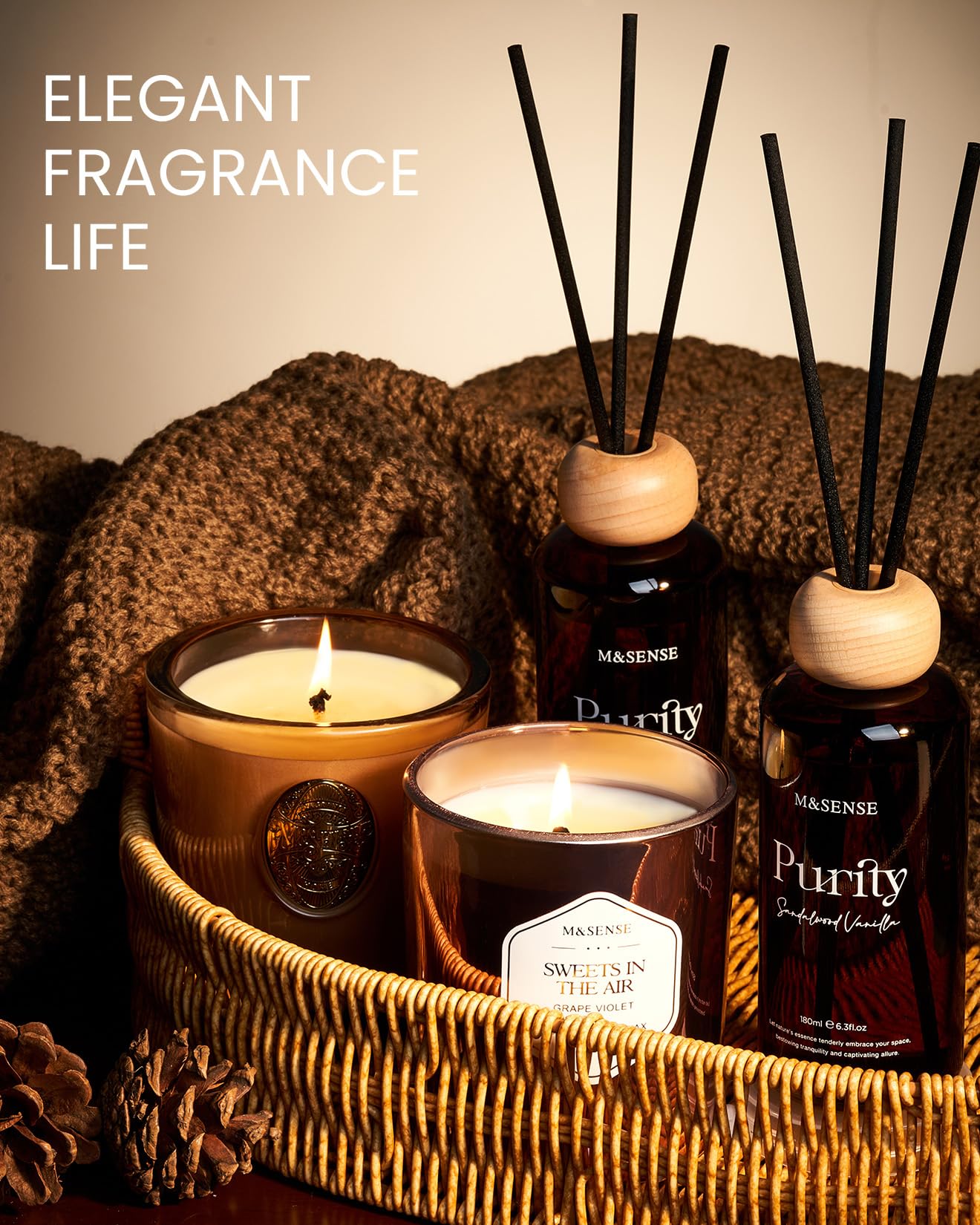 M&SENSE Reed Diffuser Set, White Gardenia Scented 6.3 fl oz Natural Essential Oil Diffusers with Sticks, Non-Toxic Organic Air Freshener, Long-Lasting Fragrance Oils for Home Office Bathroom Bedroom