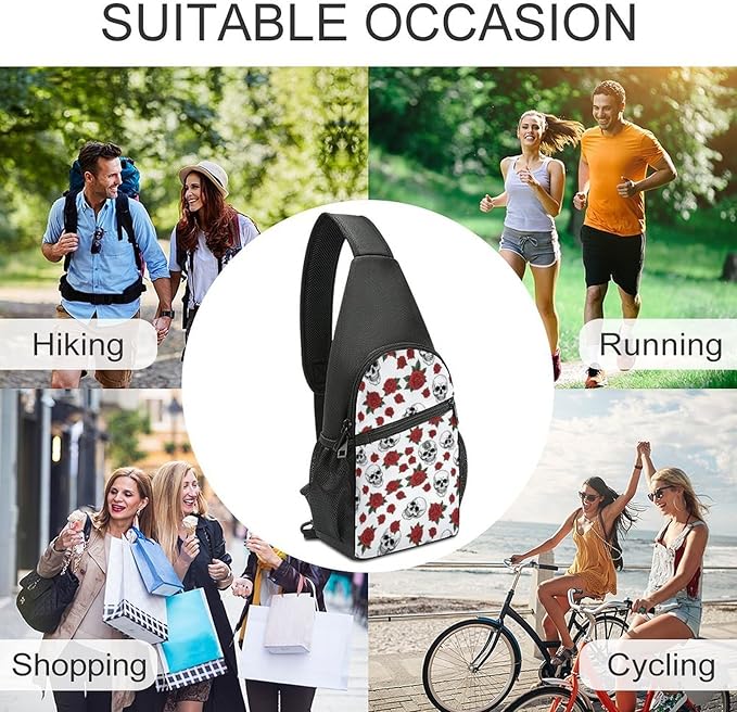 SWEET TANG Casual Sling Backpack Chest Shoulder Crossbody Backpacks, Unbalance Gym Funny Sack, Halloween Skull Rose Flower, Satchel Travel Bag Outdoor Hiking Daypack for Men Women