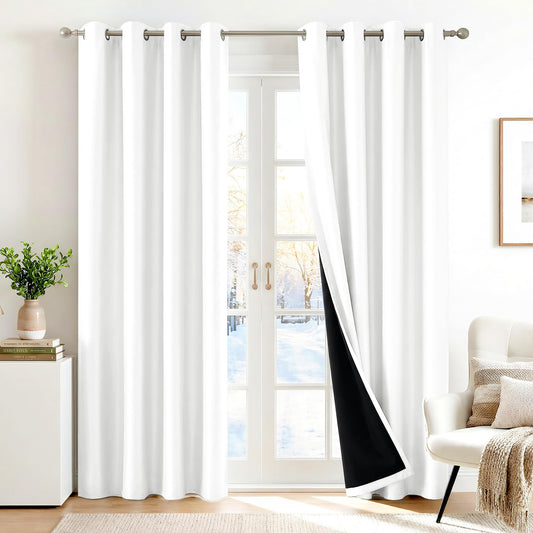 Deconovo 100% Blackout Curtains for Bedroom, Thermal Insulated and Noise Reducing Drapes, Room Darkening Window Curtains with Double Layer, Oeko-TEX Certified (Pure White, 52x84 Inch, 2 Panels)