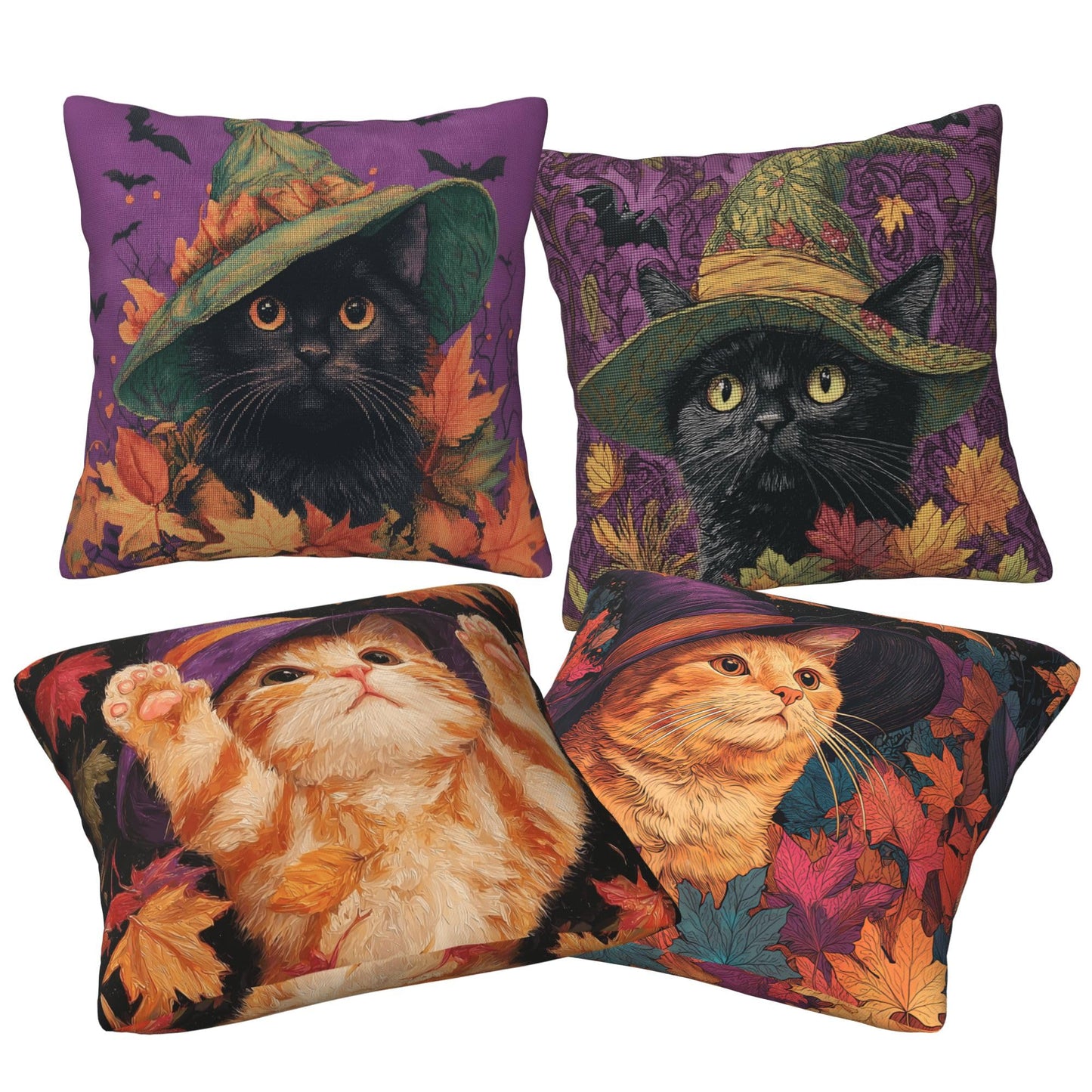 Worltoldb Throw Pillow Covers Set of 4 Decorative Soft Linen Fabric Square Cushion Case for Room Bedroom Sofa Car 18x18 (Halloween Cat, 18 * 18)