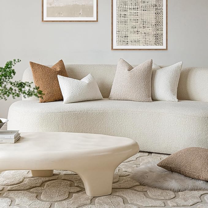 Foindtower Decorative Textured Boucle Throw Pillow Covers Accent Solid Pillow Cases Neutral Soft Cozy Couch Cushion Case for Chair Sofa Bedroom Living Room Home Decor 16x16 Inch,1PC,Light Beige
