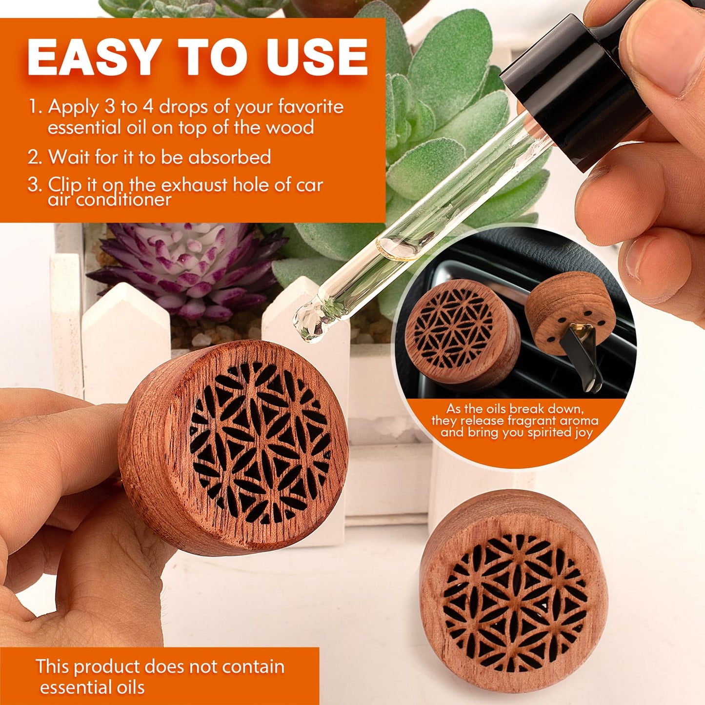 Essential Oil Car Diffuser, 2 PCS Car Aromatherapy Wood Diffuser with Vent Clip