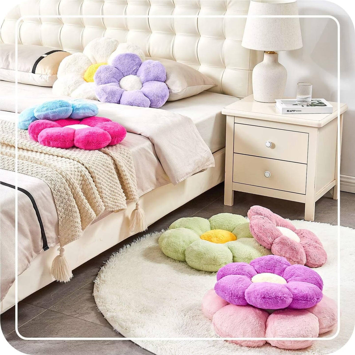 Kcvvcr Green Flower Shaped Throw Pillow with Faux Rabbit Fur, 14.9" Soft Plush Throw Pillow for Bedroom Living Room
