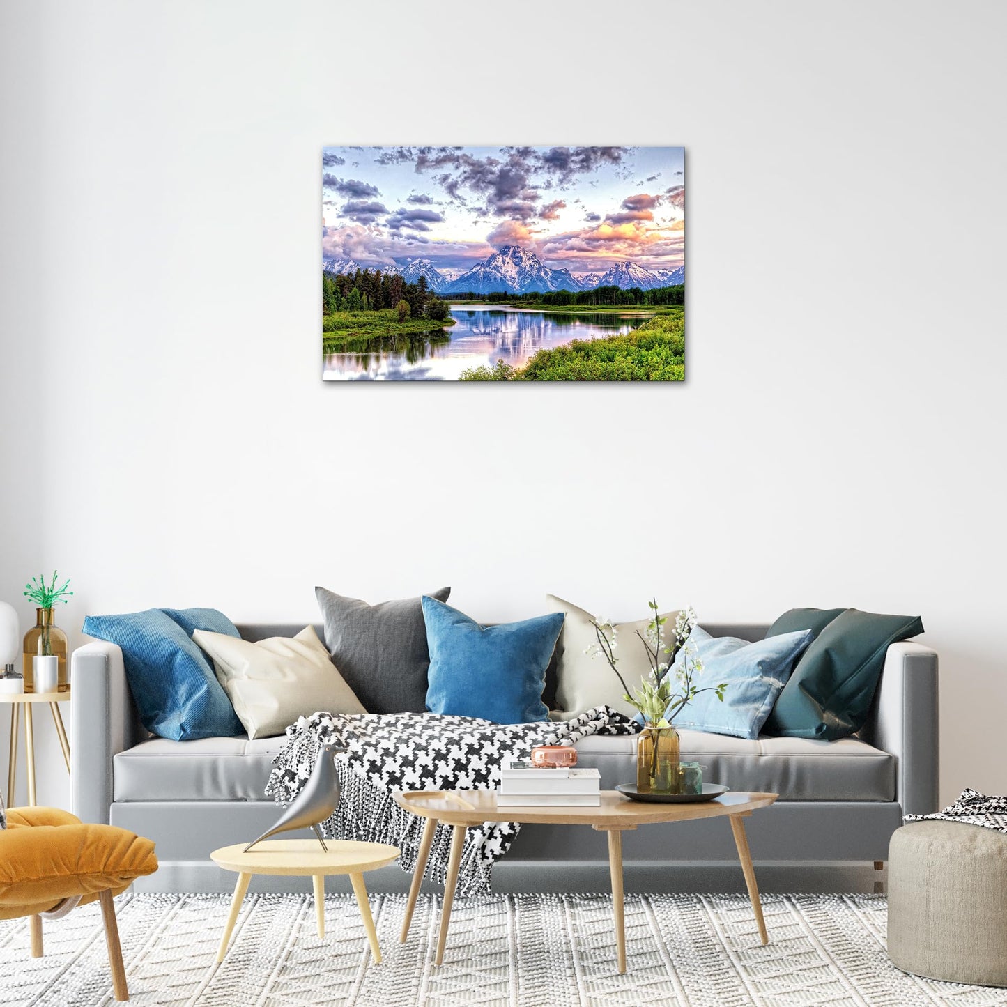 SKASNFAI Grand Teton Wall Art Mountain Art Pictures Wall Decor National Park Canvas Painting Contemporary Landscape Poster Framed for Bedroom Home (12x16 inch)