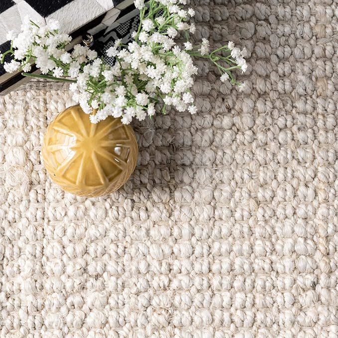 Nuloom Daniela Off-White, 6' Square, Handmade, Jute, Tassel, Soft and Textured, High Traffic, Stain Resistant, Easy Clean, Durable Area Rug for Bedroom, Living Room, Dining Space, Foyer, Entryway