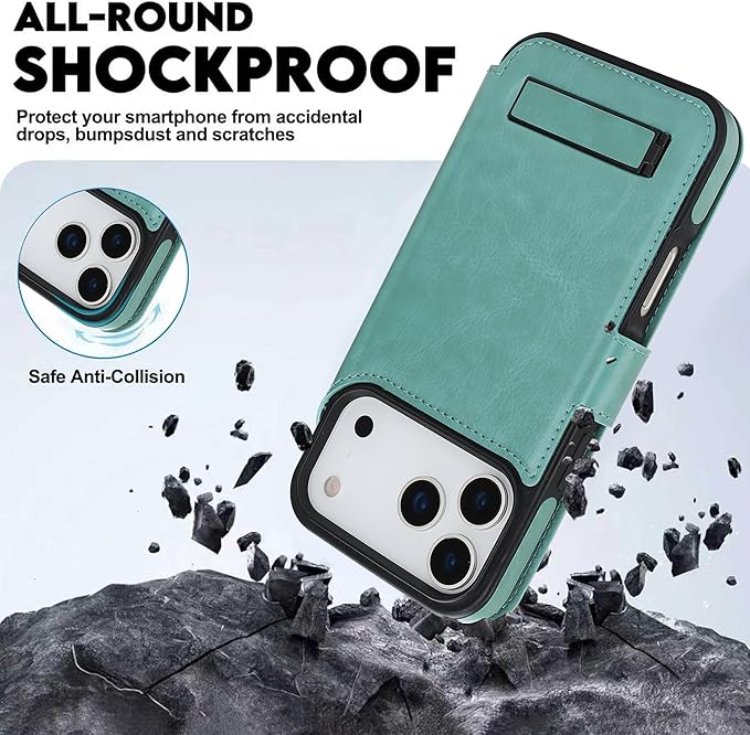 CIVICASE for iPhone 17 Pro Wallet Case with Stand,PU Leather Flip Credit Card Holder Slots (RFID Blocking),Compatible with Magsafe Magnetic Holder Phone Cover Women Men,Green