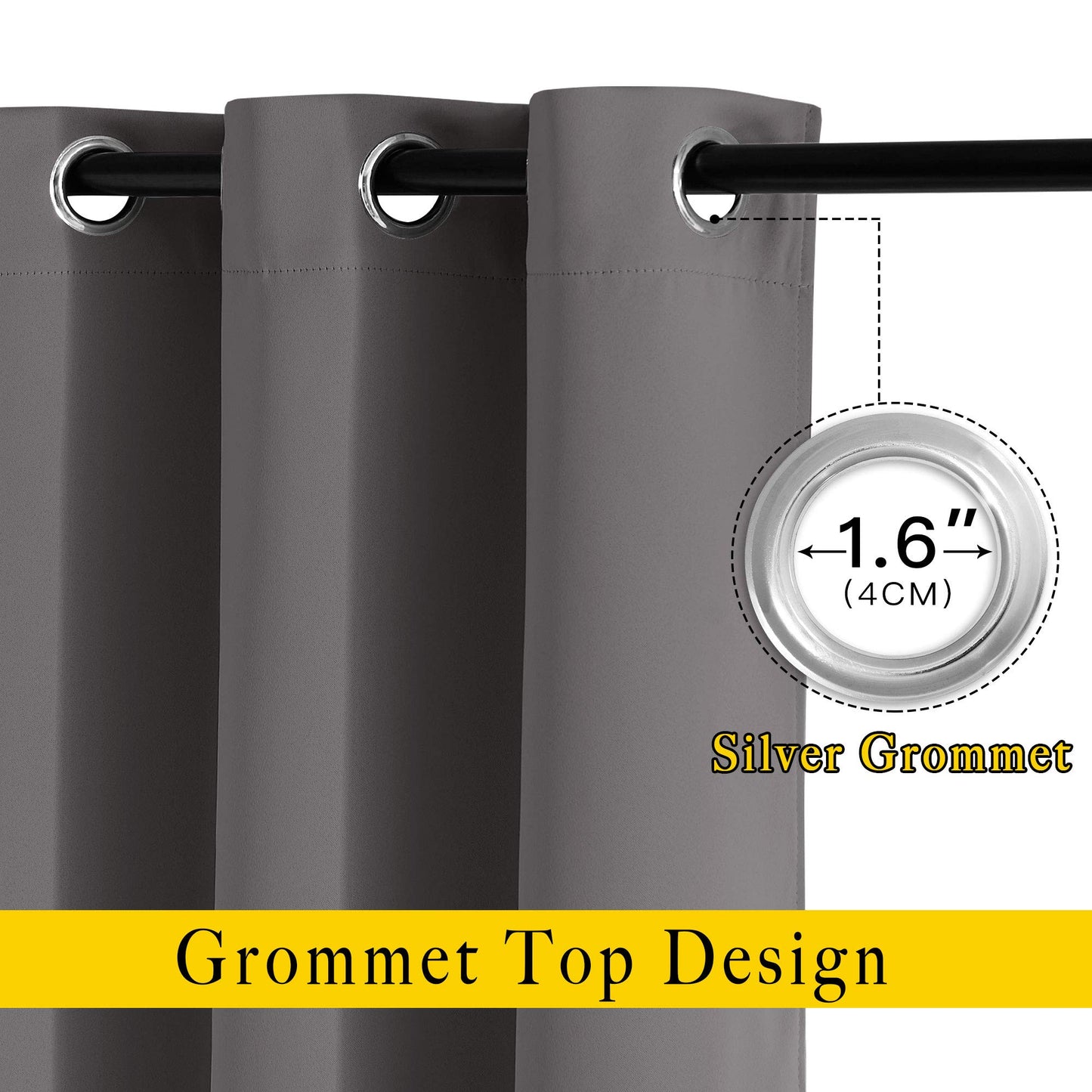 NICETOWN Bedroom Blackout Curtains Panels - Window Treatment Thermal Insulated Solid Grommet Blackout for Living Room (Set of 2 Panels, 52 by 54 Inch,Grey)