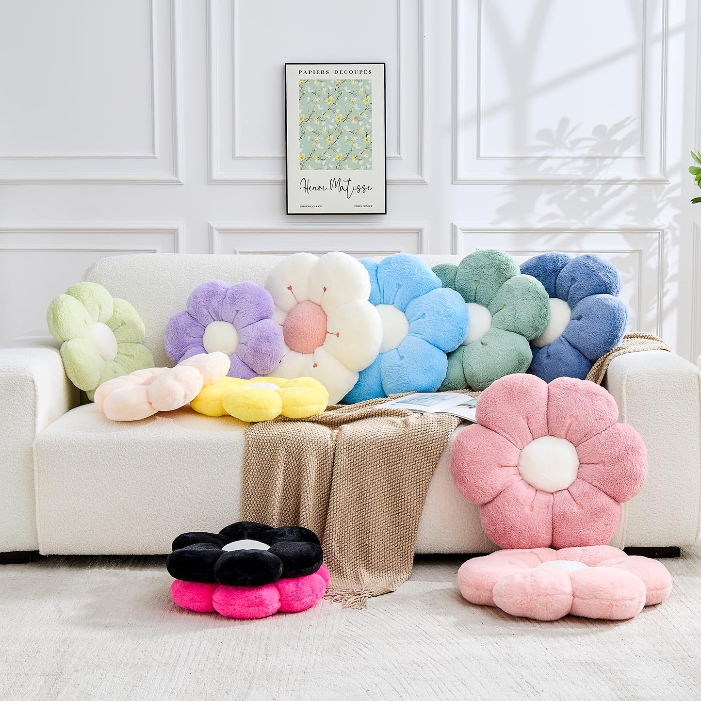 VBGYA Flower Pillow Cute Flower Shaped Pillows Decorative Throw Pillows Aesthetic Home Decor Floral Daisy Cushion for Bed (Yellow, 14.9 Inch)