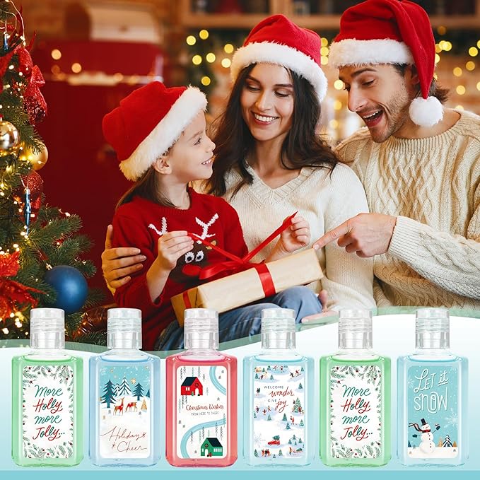50 Pcs Christmas Mini Hand Sanitizer Bulk Christmas Gifts Favors 1fl oz Travel Size Hand Soap Gifts Small Hand Sanitizer Thank You Gifts for Xmas Goodie Bags Stocking Stuffers (Snow)