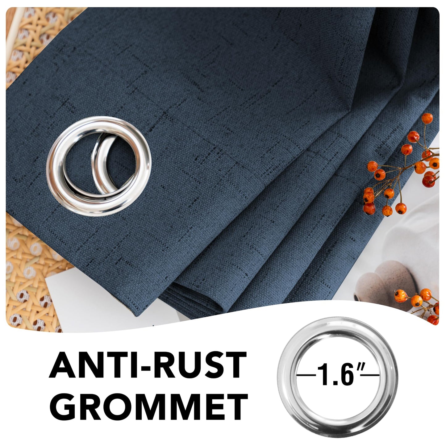H.VERSAILTEX Linen Blackout Curtains 84 Inches Long 100% Absolutely Blackout Thermal Insulated Textured Linen Look Curtain Draperies Anti-Rust Grommet, Energy Saving with White Liner, 2 Panels, Navy