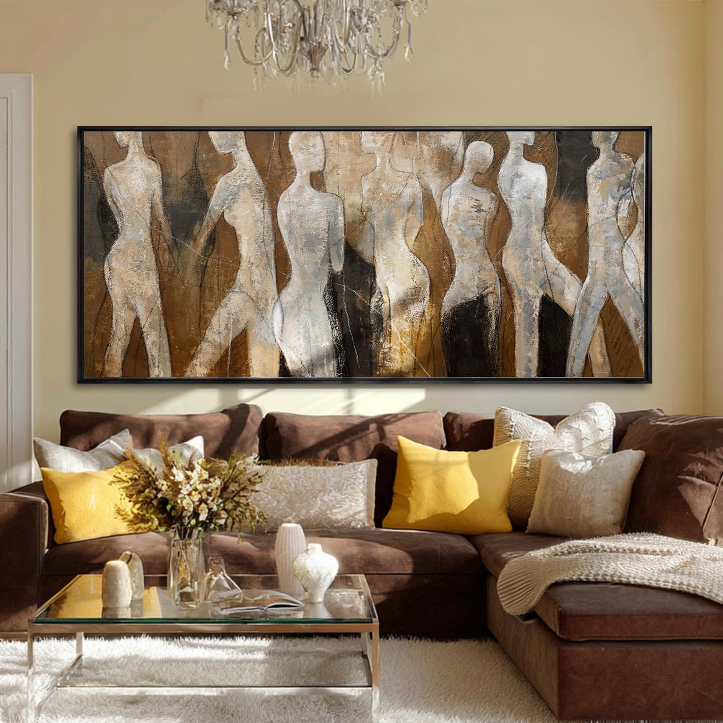 CHUDANHAO Abstract Wood Wall Art Figure Decorative Pictures Line Large Artwork 40"x86" Painting for Living Room Posters for Bedroom