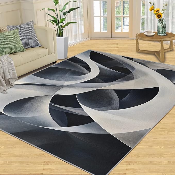 Abstract Lines Area Rug 4x6 Washable Rug Geometric Stripes Rugs for Living Room Minimalism Non Slip Carpet Floral Print Mat Bedroom Bathroom