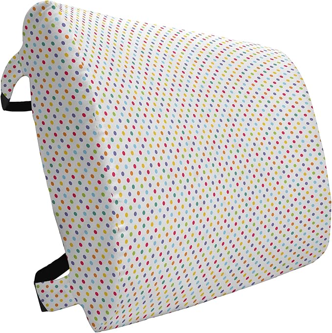 Ambesonne Abstract Lumbar Pillow, Colorful Polka Dots Round Circular Vintage Fashion Girls Feminine Design, Soft Back Cushion for Office Chairs with Adjustable Straps, 14" x 13", White Multicolor